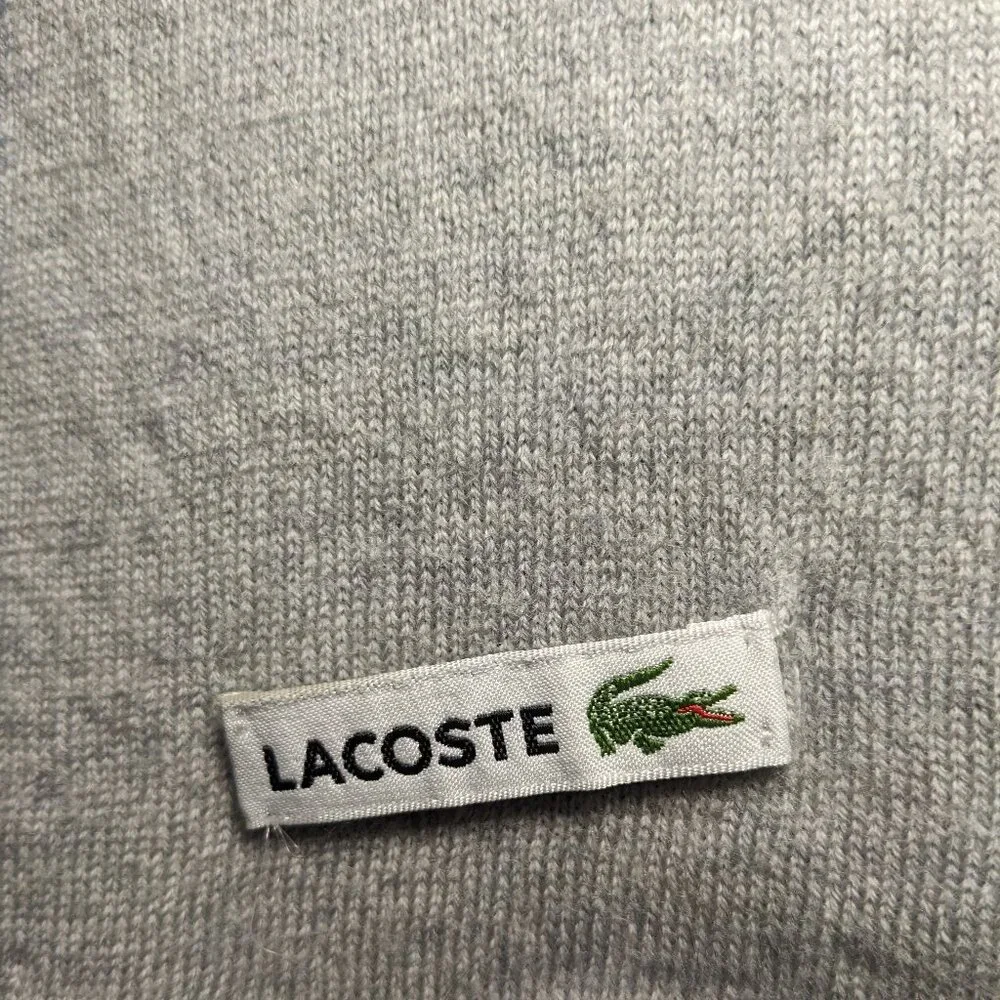 LACOSTE Reversible Crocodile Merino Wool Scarf Blue Gray Mens 73.5